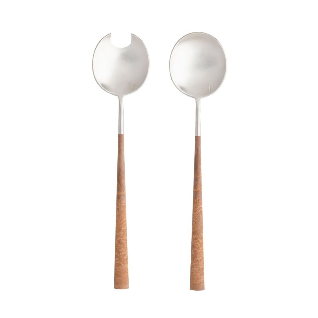 Costa Nova Mito Salad Serving Set - Brushed - Wooden Cable